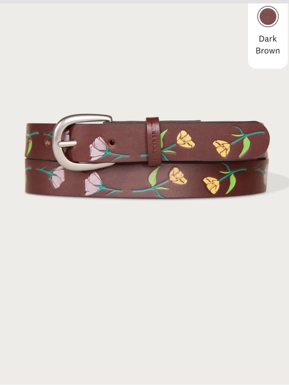 LIKE NEW Lucky Brand Floral Embossed Handpainted Leather Belt 39.5” Length - Picture 3 of 10